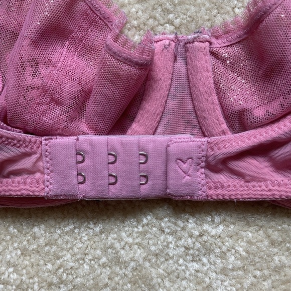 Victoria's Secret Pink Lace Bra Balconette Women's Size 34C Shimmer Unlined - Picture 6 of 7